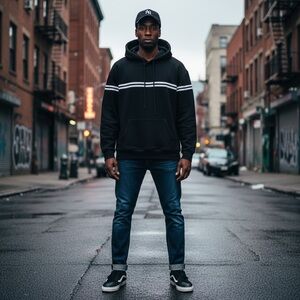 M Zyia Active men's black and white striped hoodie